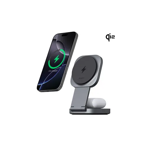 Aukey LC-MC211-GRAY Qi2 二合一磁吸折疊式旅行無線充電器