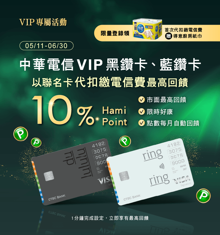 中華電信VIP黑鑽卡、藍鑽卡