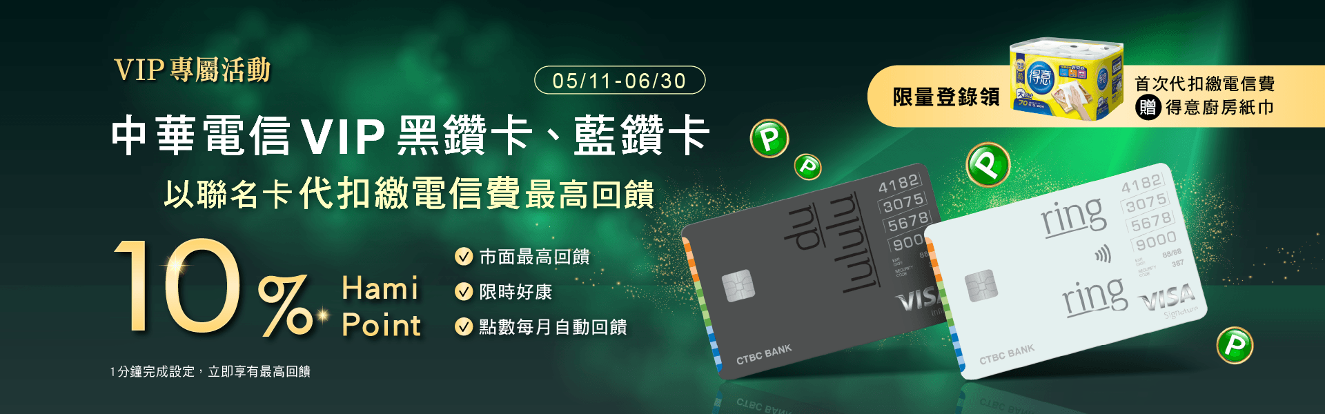 中華電信VIP黑鑽卡、藍鑽卡